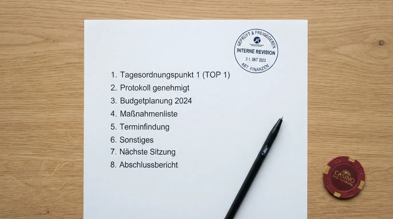 Nahaufnahme einer gedruckten Anbieterliste neben einem amtlichen Prüfsiegel.