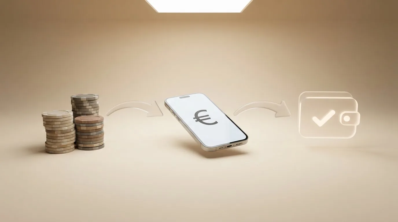 Illustration eines Ablaufs von Barzahlung an der Kasse bis zur Gutschrift auf dem Spielerkonto.