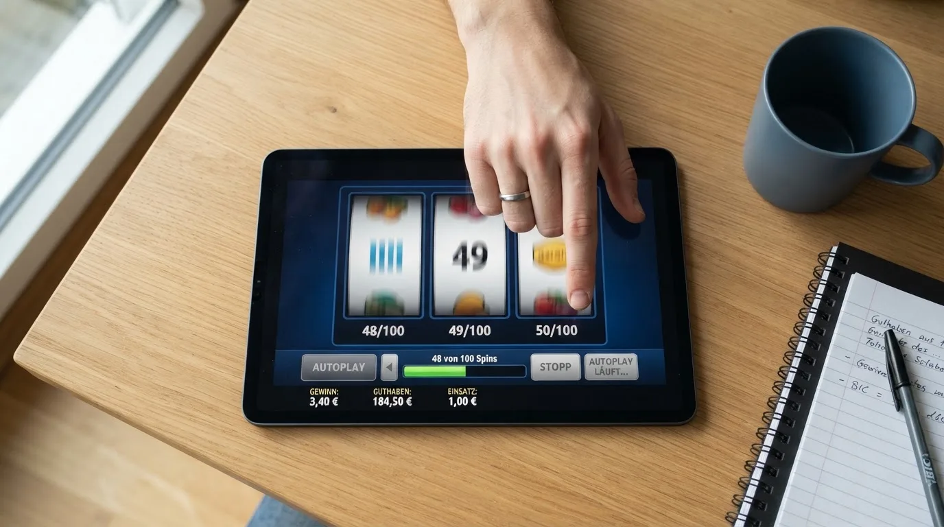 Schematische Darstellung eines automatisch ablaufenden Spins auf einem Tablet-Bildschirm.